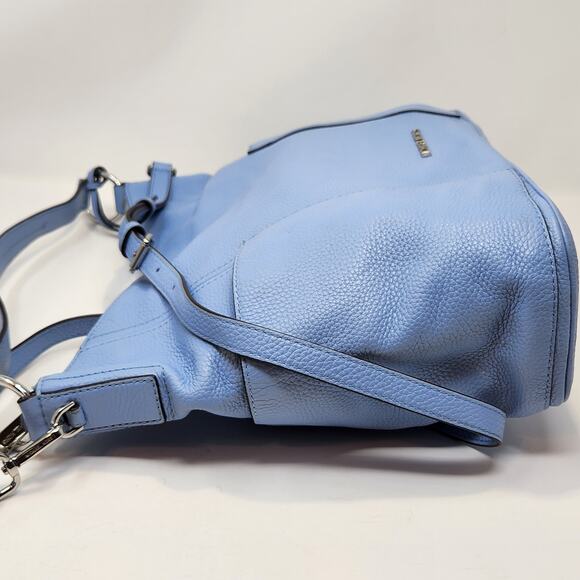 Michael Kors Anita Large Shoulder Crossbody Bag Light Blue Pebbled Leather Charm - Picture 5 of 8